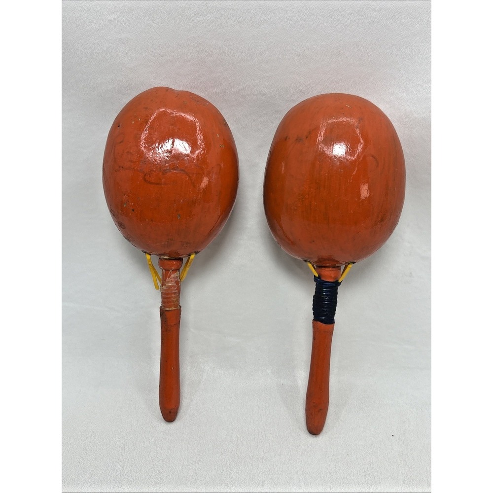 Hand painted Mexican Folk Art Terracotta Clay Mask Wall Hanging And Maracas Vtg - Picture 5 of 8